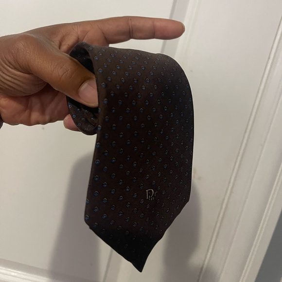 Christian Dior Tie Brown with bluish spot designs Sz Os - Picture 15 of 16
